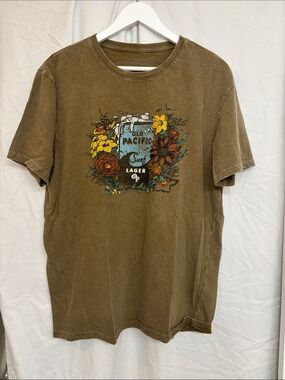 Lucky Brand Olive Tan Crewneck T-shirt Los Angeles Logo